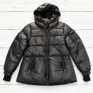 Steve Madden Puffer Jacket Black‎ Hooded Quilted Winter Coat XL